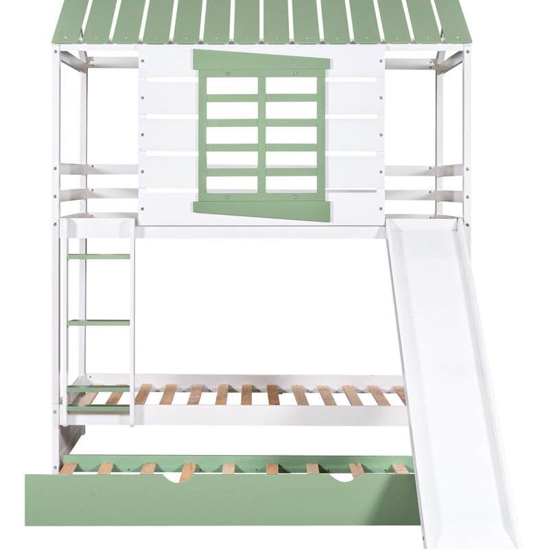 Lit simple superposé simple avec glissière et lit gigogne convertible, blanc +, lit sécuritaire pour chambre à coucher, glissade en pin, coulissant pour les nuits, structure
