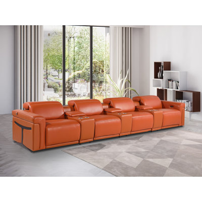 7-Piece 4-Power Reclining Italian Leather Sofa With Power Headrest