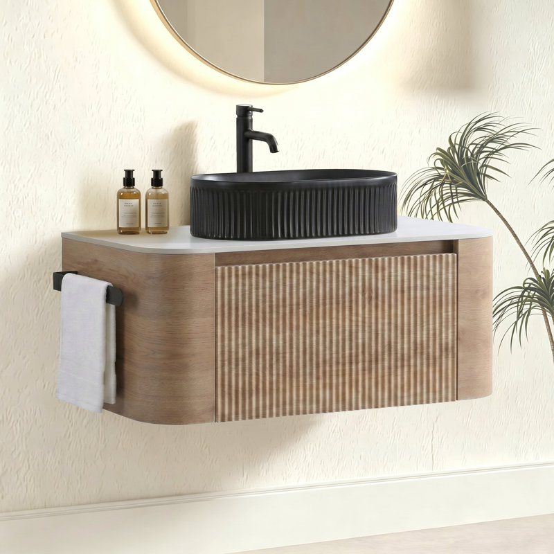 Meuble-lavabo cannelé avec armoire de rangement et tiroirs 36 po Avalon, 36
