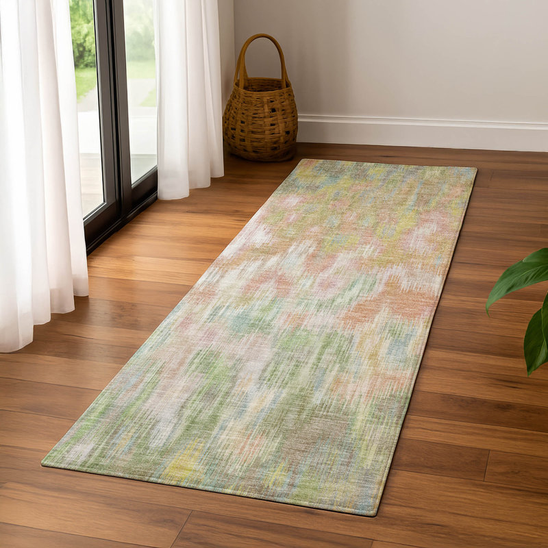Premium Machine Washable Mayfield AMF2129 abstract Rug, Coral, 2'3" x 7'6" Runner