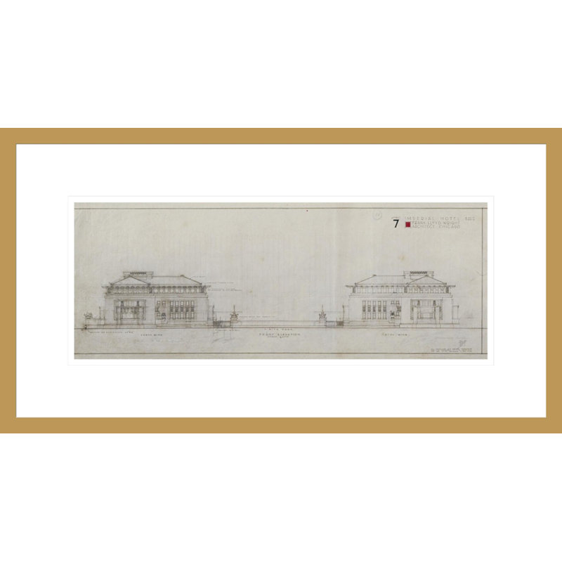 «Imperial Hotel Front Elevation» par Frank Lloyd Wright - Reproduction giclée encadrée, H 16,98 po x l 21,75 po
