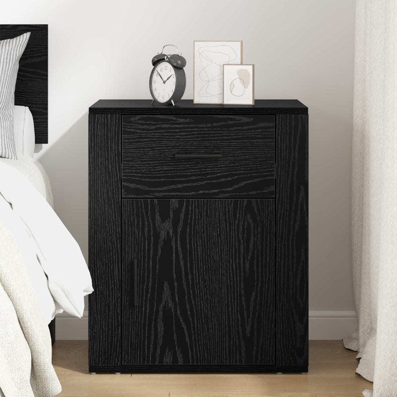 35cm W Manufactured Wood Bedside Table, Black Oak