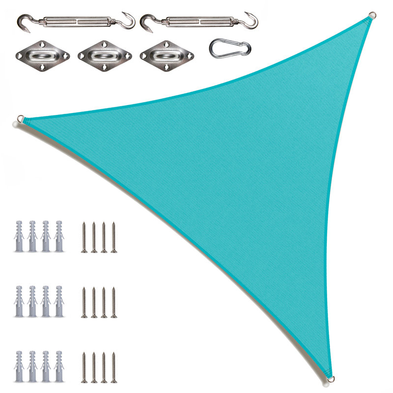 Toile d'ombrage triangulaire Colourtree avec trousse de quincaillerie d'installation, Turquoise, 24 pi x 24 pi x 33,9 pi