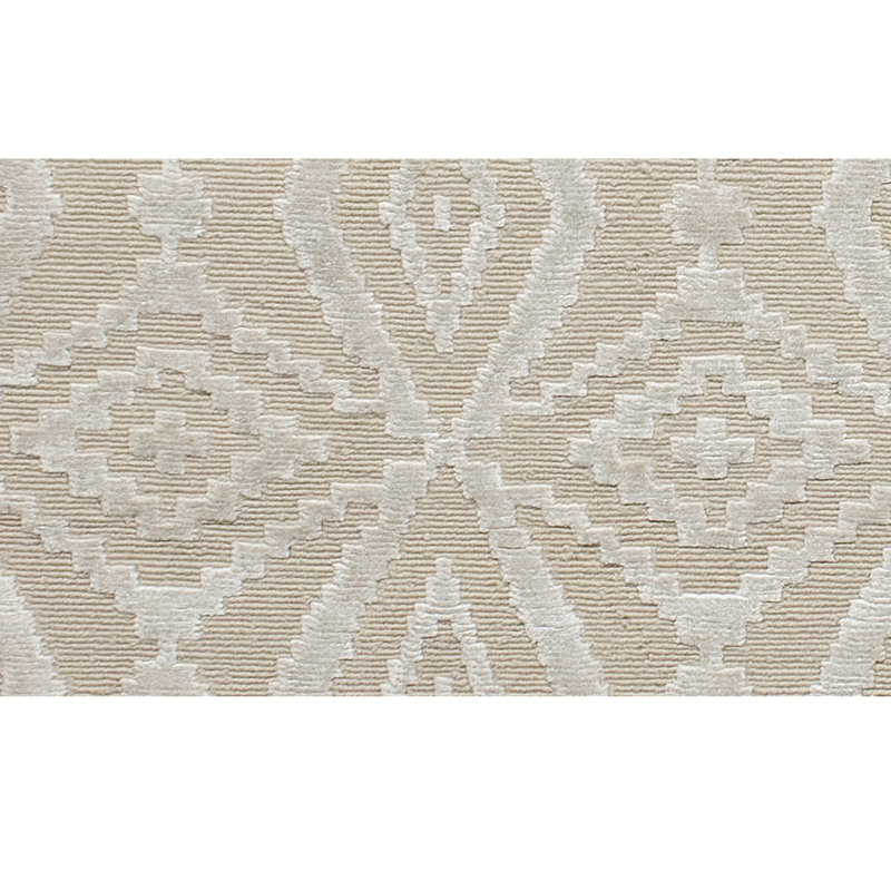 Tapis beige / ivoire en laine / viscose noué à la main Ikat, Rectangle 8 pi x 10 pi