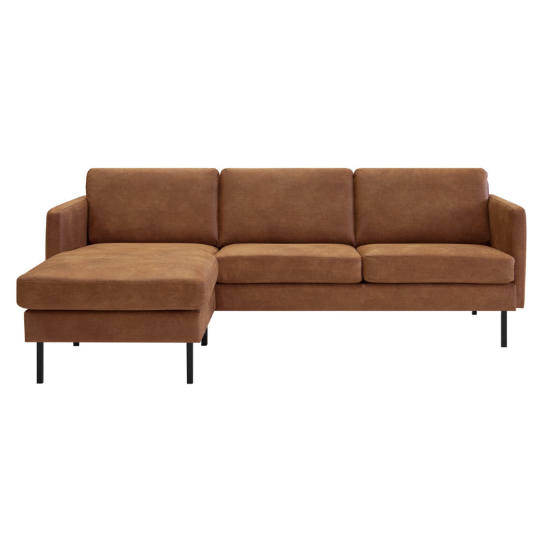 Lola 3 Seater Faux Leather Sectional, Cognac, Left Hand Facing