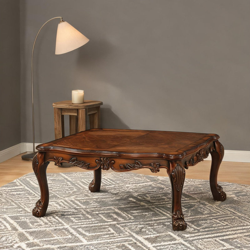 Table basse de salon, finition brune en bois massif, rectangulaire, 54 po x 36 po, style pied de griffe traditionnel