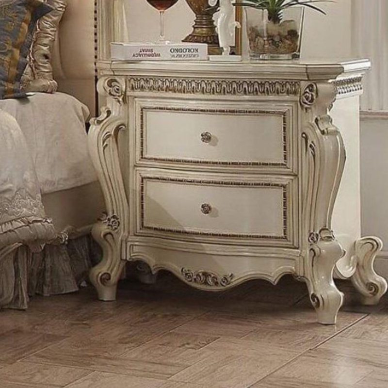 2 Drawer Transitional Style Nightstand, White/White