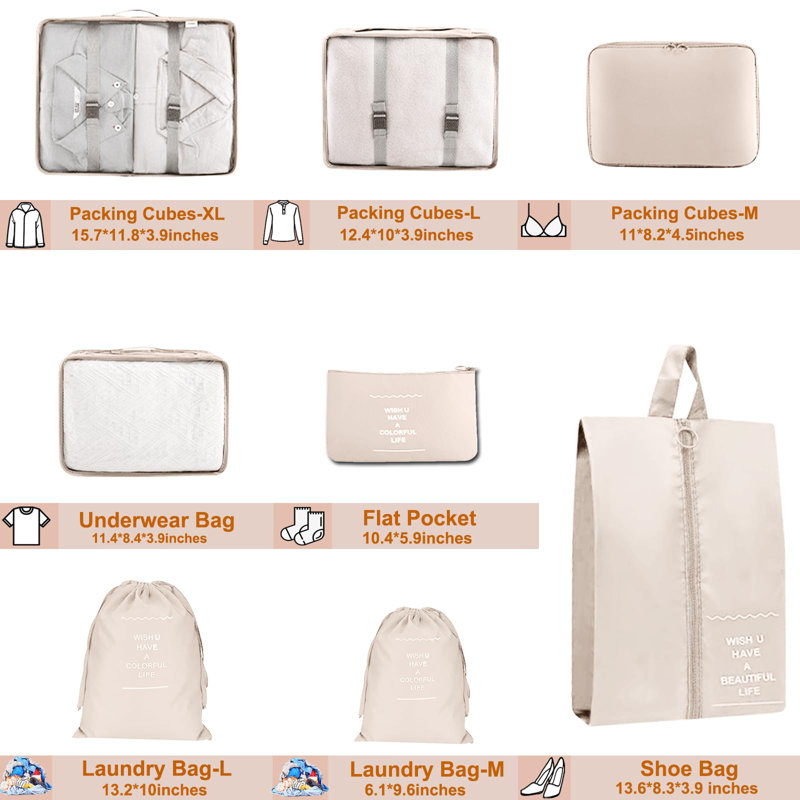 Packing Cubes For Travel - 8 Set Luggage Organizer Bags For Family, Mesh Breathable Travel Packing Cubes For Suitcases Durable Travel Essentials Bags Set