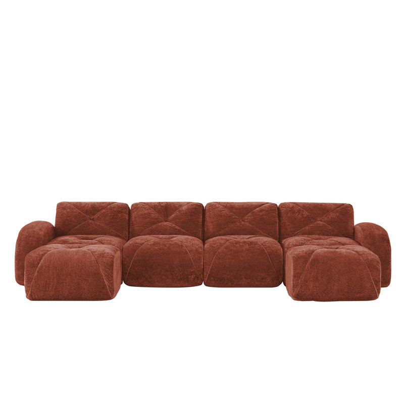 U-Shaped Boneless Sofa,Tufted Design,32D High Density Sponge Bottom,Anti-Slip Design,No Assembly Required,Free Combination,Movable Ottomans For Living Rooms,Home Theater