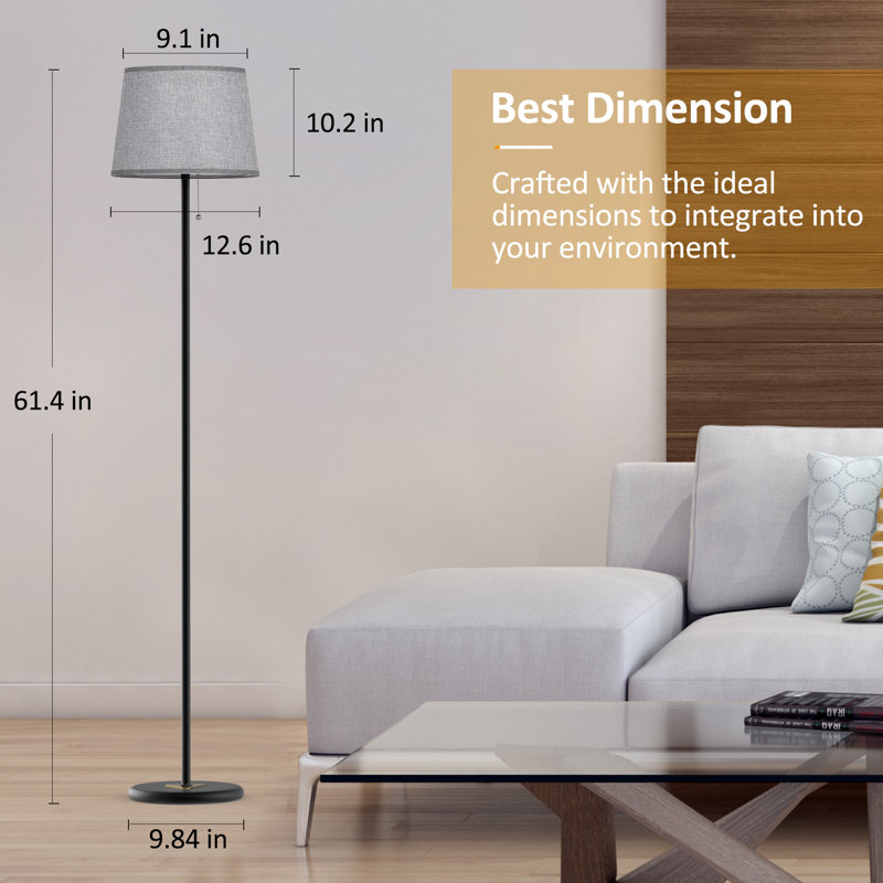 Lampe sur pied de 61,4 po Garnon avec ampoule à intensité variable à 3 voies incluse pour le salon, la chambre à coucher