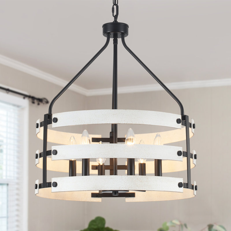6 - Light 18.66'' Dimmable Farmhouse Rustic Metal Steel Cage Drum Candle Style Chandelier For Kitchen Entryway Hallway Foyer Dining Room Bedroom Living Room