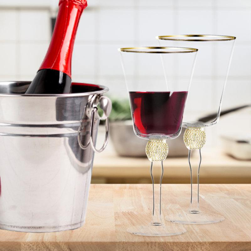 Luxurious Gold and Rhinestone Studded Wine Goblet Set