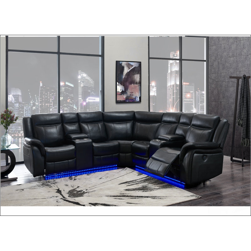 Canapé modulaire en cuir noir Jupiter