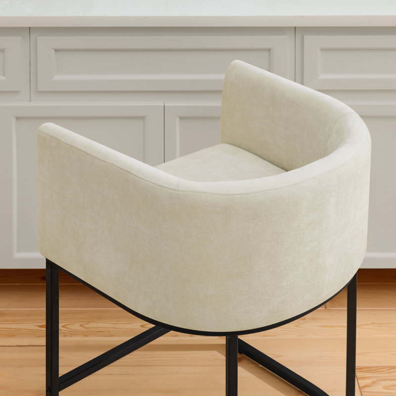 Tabouret de comptoir rembourré avec structure en métal, Blanc