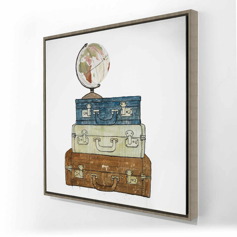 «Go Around the World» - Toile encadrée bleue pour la décoration intérieure