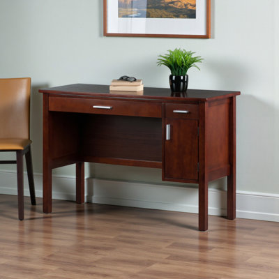 Hansford 2-Drawer and 1-Cabinet Writing Desk in Walnut Finish, 29.38" H X 44.61" W X 17.53" D