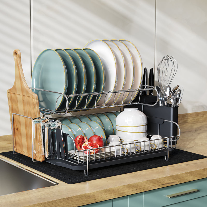 Countertop Dish Drainer Metal Dish Rack, Silver