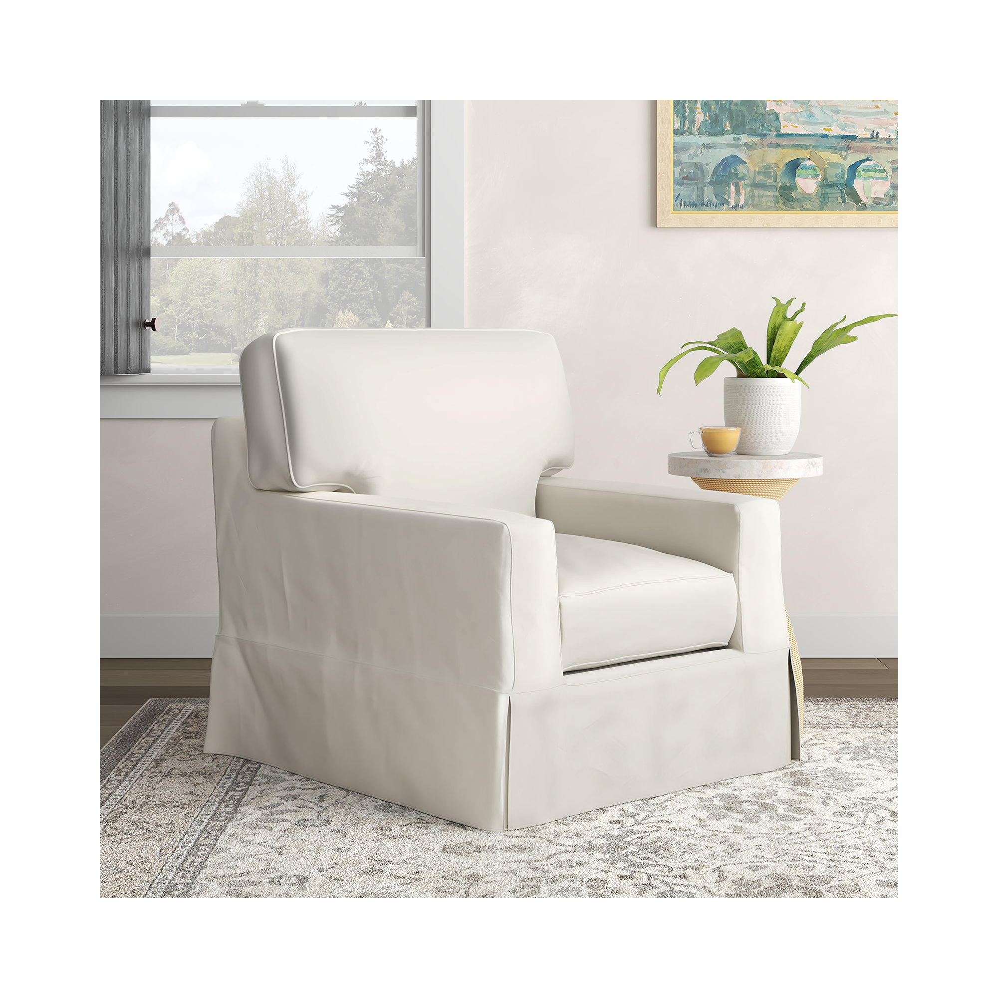 Taylor Upholstered Armchair, Bayou Off White Canvas
