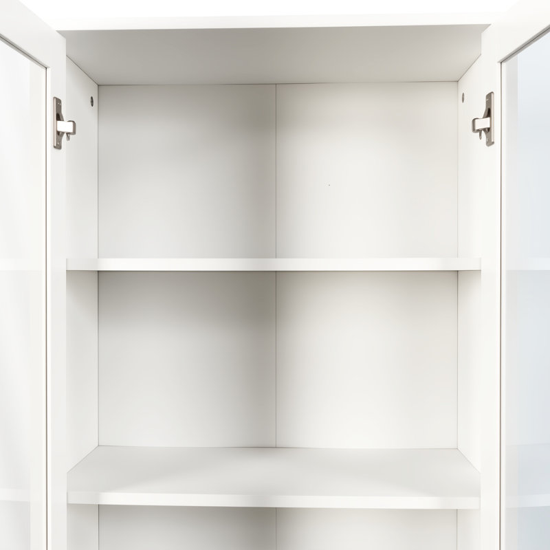 70.3" Tall 4 Tier Pull-Out 2 Glass Doors Multi-Functional Shelf Modern Wooden Display Cabinet For Living Room And Salon Organization H Storage Dining