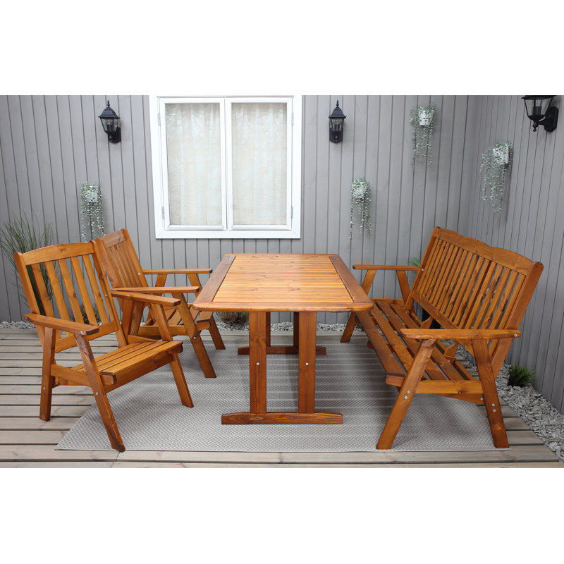 Heckson 5 - Person Solid Wood Patio Dining Set Rectangular Table, Cappuccino