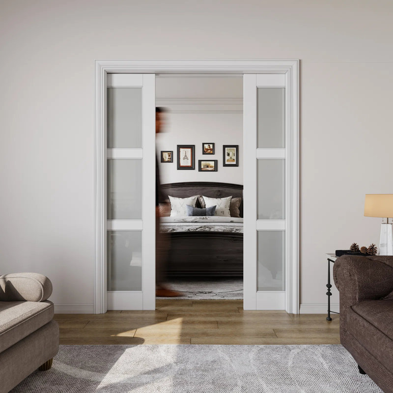 Porte de garde-robe coulissante à 3 compartiments en verre givré 3 pièces Lite, 36 po x 80 po