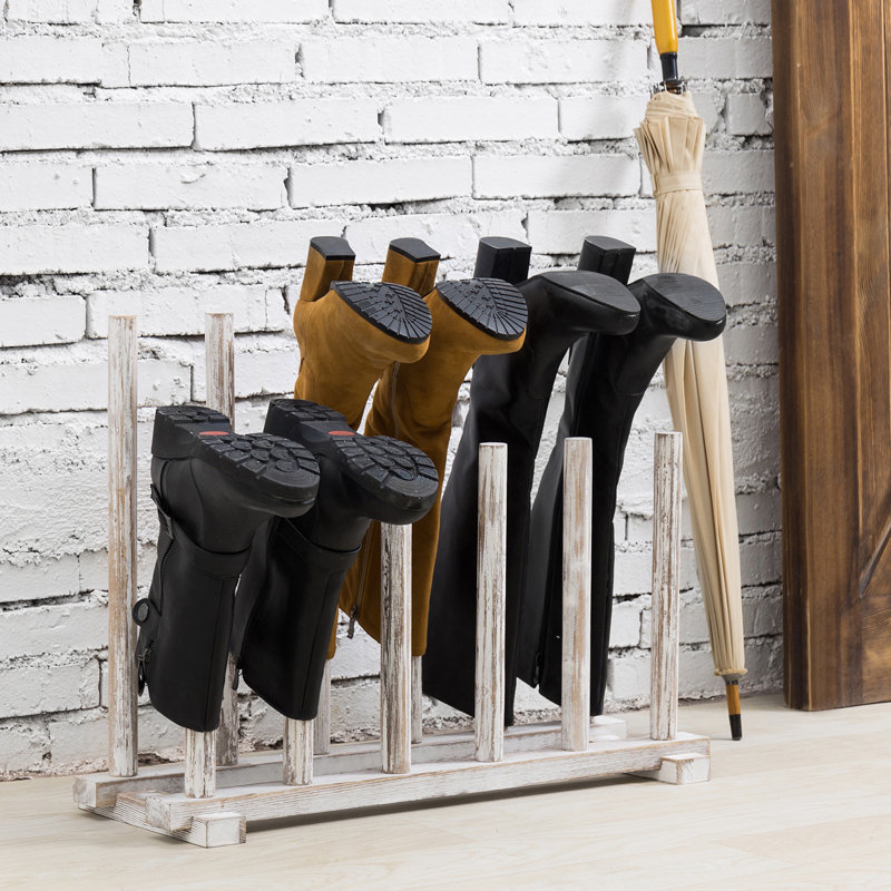 6 Pair Solid Wood Boot Storage, White