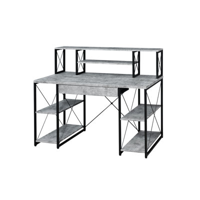Bureau gris moderne avec compartiments ouverts - tablettes visuellement attrayantes et fonctionnelles