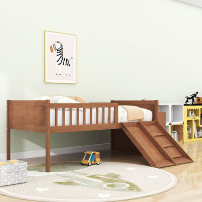 Lit mezzanine simple en bois avec glissade et tablette de rangement