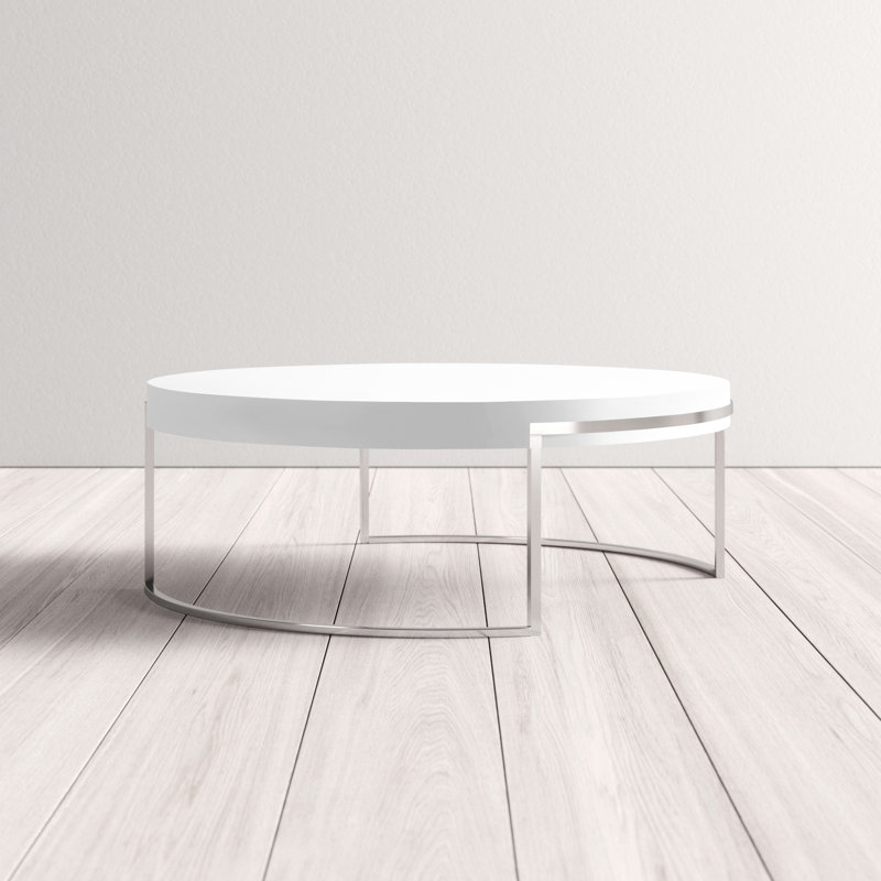 Chinmayi Coffee Table- Modern Round Coffee Table for Living Room, Bedroom, or Office - White Glossy Wood Coffee Table, White