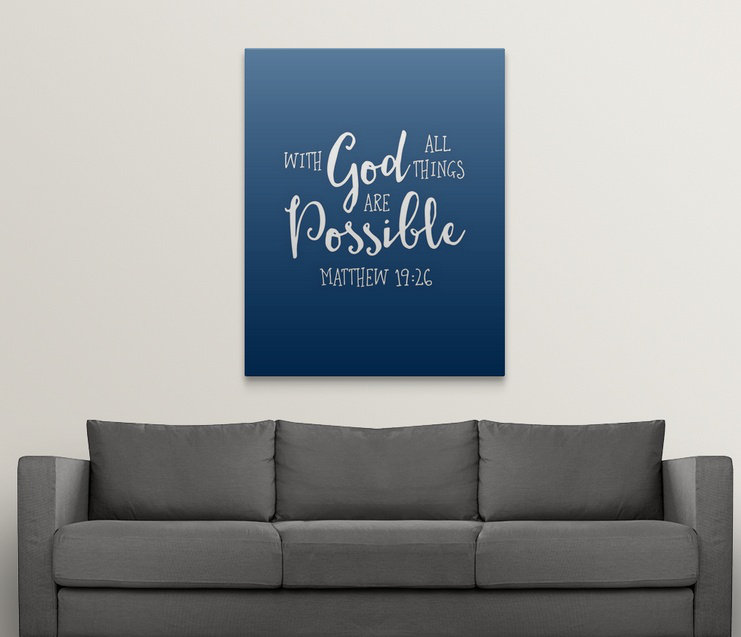 « matthew 19:26-scripture art », art textuel, H 20 po x l 16 po x P 1,5 po, Toile