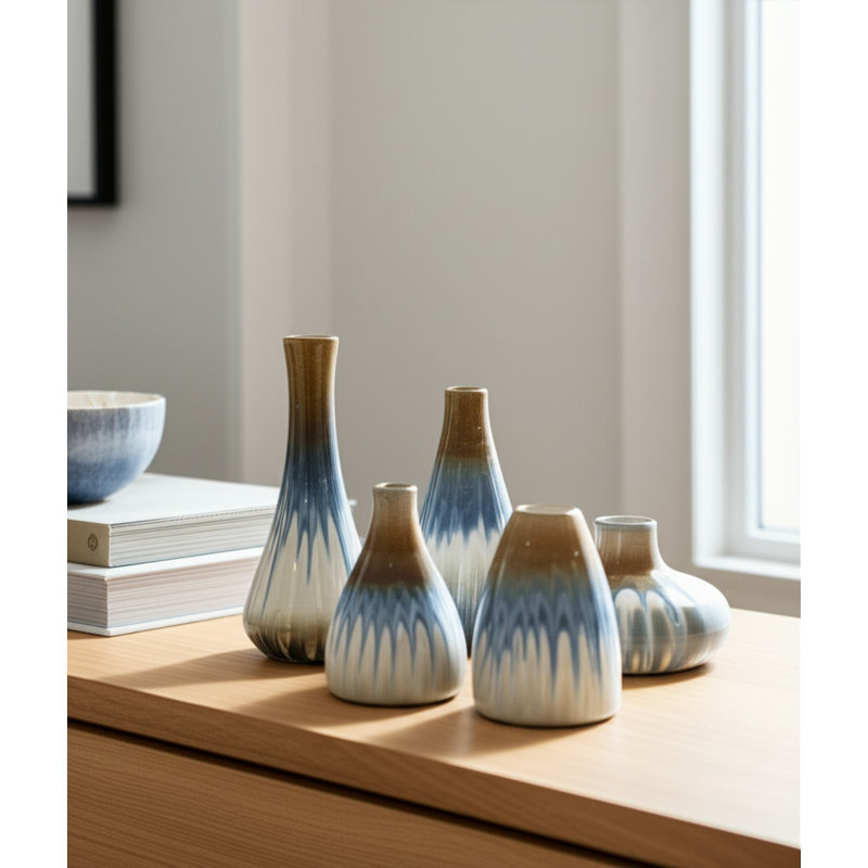 Ensemble de 5 vases en céramique 4/5/6/7/8 "Gresham, Ivoire ivoire