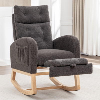 Nursing Rocking Chair with Footrest, Modern Nursery Chair for Breastfeeding and Relaxing, Upholstered Glider with Head Support, High Back Ergonomic De