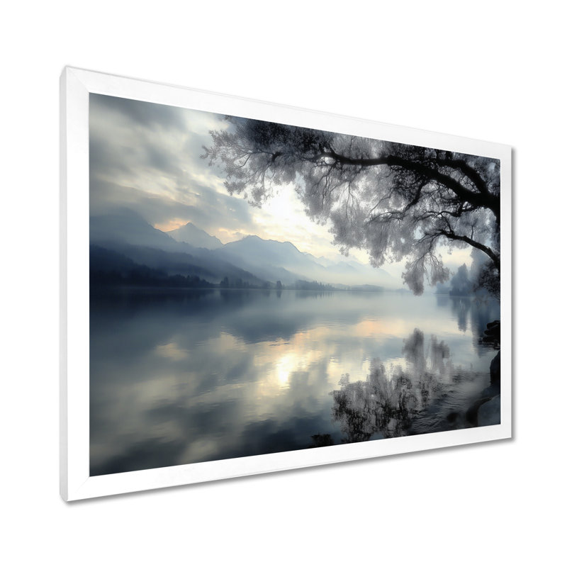 «Serene Lake At Dawn With First Light», impression encadrée sur toile, paysage bleu, Cadre photo unique, H 34 po x l 44 po