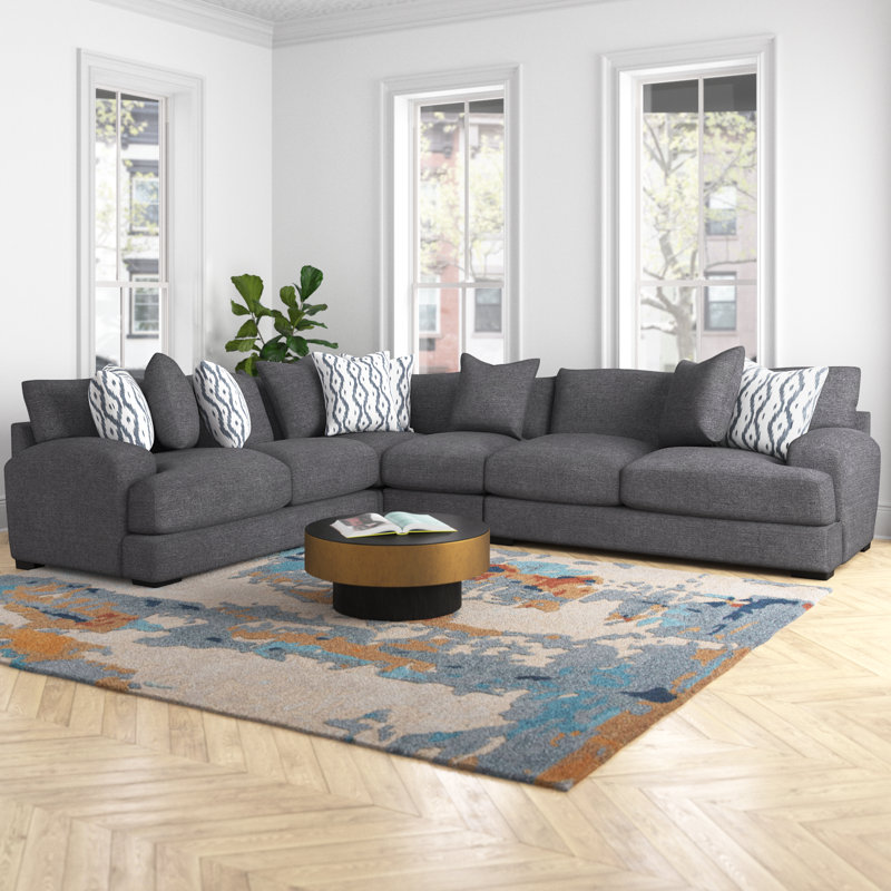Ainsley 4-Piece Upholstered Sectional in Dark Gray, Graphite 100% Polyester