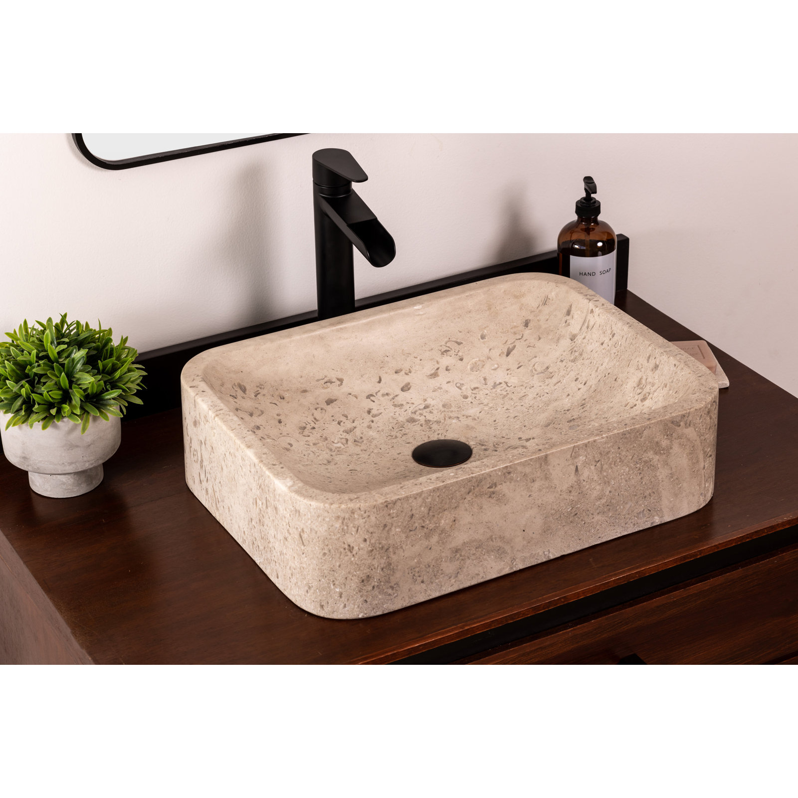 Natural Stone Vessel Bathroom Sink Rectangular Reno Ojinaga Marble