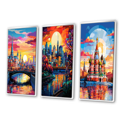«Colorful City Moscow Popart», 3 pièces sur toile