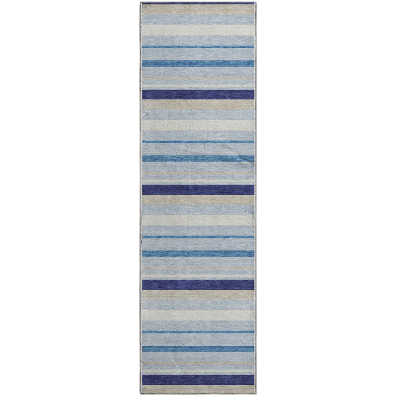Premium Machine Washable Prisco Blue Rug, Runner 2'3" x 7'6"