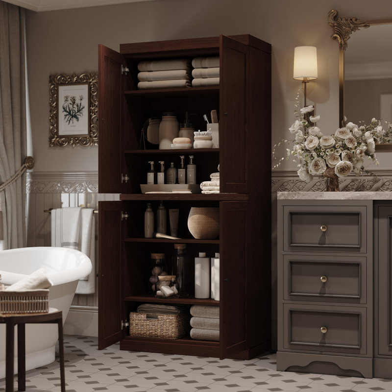 Palace Imports 100% Solid Wood Bathroom Cabinet – 32" Wide, 71.5" Tall, Storage Cabinet with Shaker Doors, Rich Cherry Oak