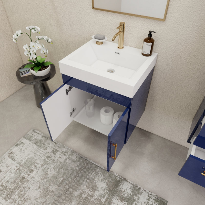 23.6" Wall-Mounted Single Bathroom Vanity Set, Night Blue