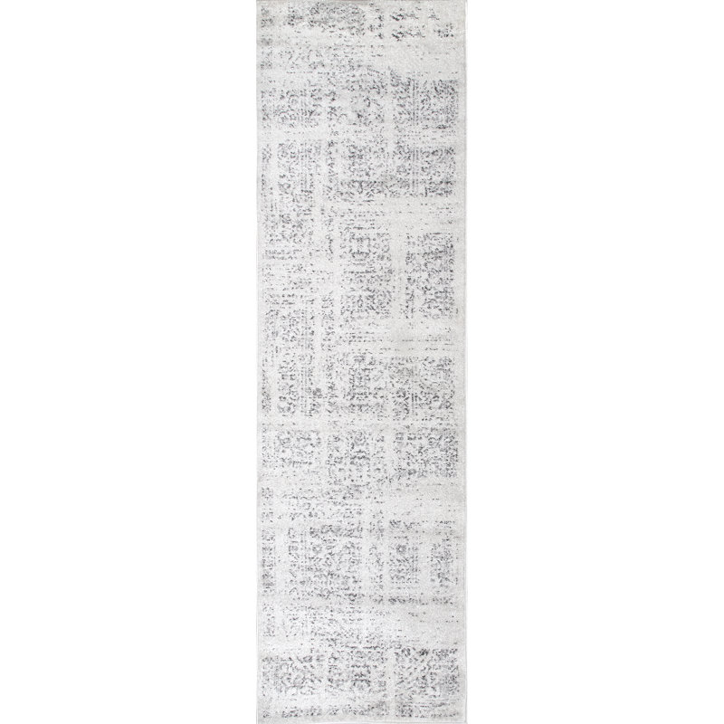 Tapis traditionnel rétro gris à motif de médaillon Etasha, Tapis de couloir 2 pi 6 po x 8 pi