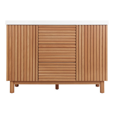 Ensemble de meuble-lavabo simple 47,2 po, lavabo en résine SMC, armoire en panneau de fibres à densité moyenne avec pieds en bois massif, quincaillerie à fermeture en douceur, tablettes réglables
