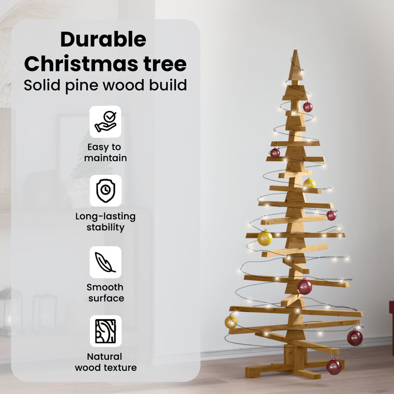 Arbre de Noël en bois vidaXL avec support brun 59,06 po, 4.9"