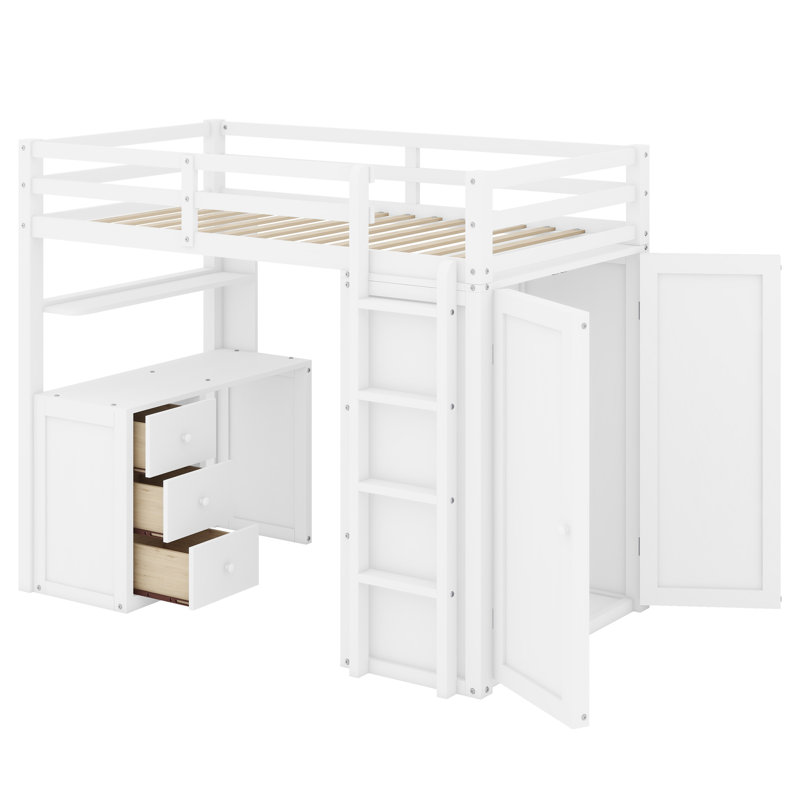 Jarrison Kids Twin Loft Bed with Drawers, White
