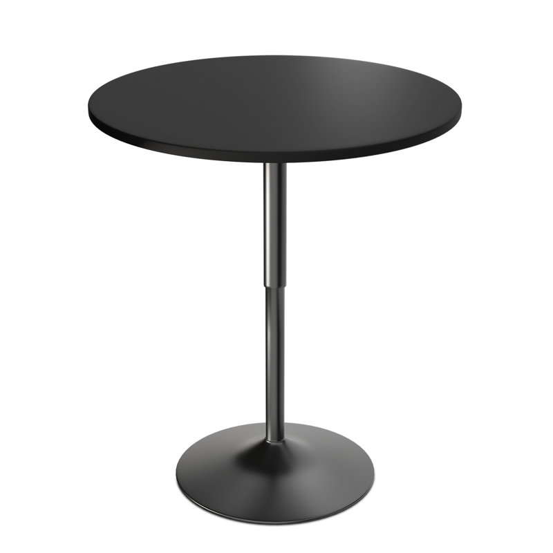 Hulker Round Pub Dining Table Height Adjustable With Wooden Tabletop Home Bar, Black