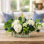 Hydrangea and Thistle Floral Arrangement in a Rectangular Glass Vase