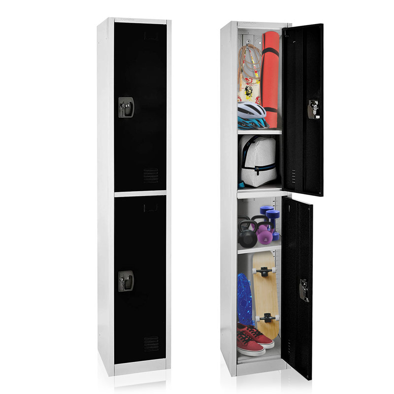 Casier 2 portes 72 po x 12 po x 12 po à 2 portes en acier avec serrure à clé - Rangement pour employés, étudiants, salle de sport, lieu de travail - Comprend les tablettes, les crochets, la ventilation et le porte-carte - Assemblage facile