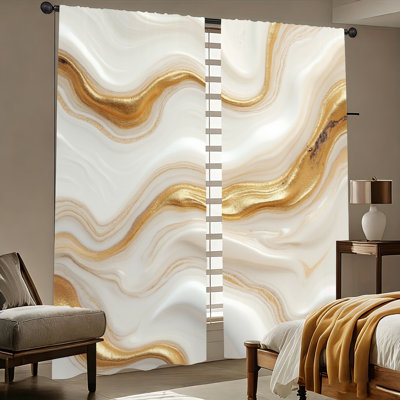 Rideaux en marbre de luxe 2 pièces, motif tourbillon blanc et or, filtrage de la lumière, protection de la vie privée, rideaux avec passe-tringle, conception artistique pour le salon, la chambre à coucher, la salle à manger, la décoration intérieure