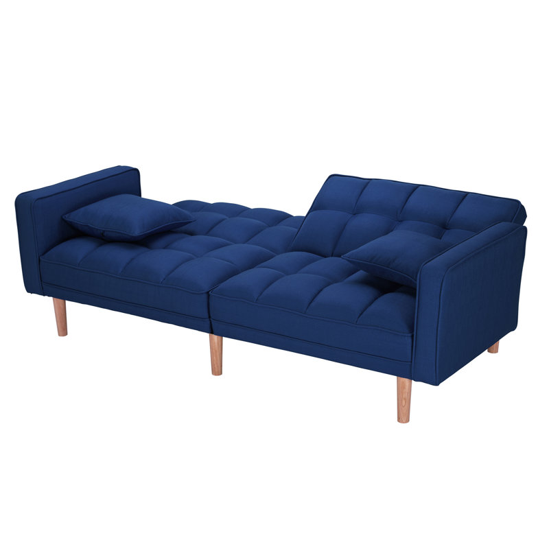 Canapé-lit convertible Speer, Mélange de polyester bleu marine, Brun