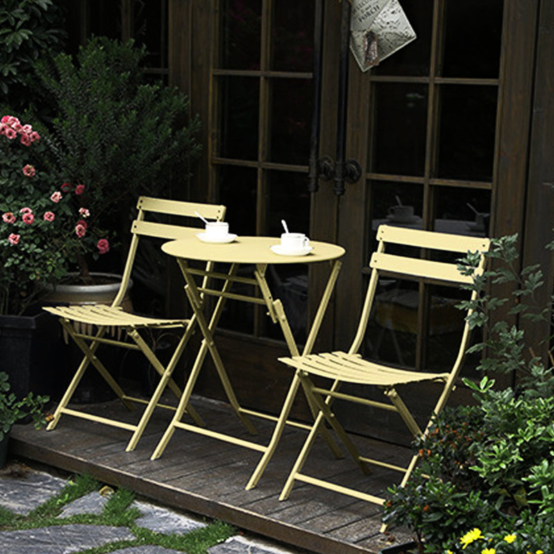 Ensemble de 3 bistro de patio pliable de couleur jaune - Mobilier en métal pour la salle à manger