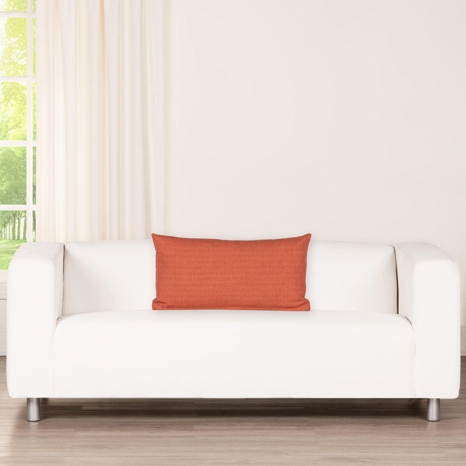 Indy Faux Linen Accent Pillow, Feather, Red, Rectangle 14"H x 26"W
